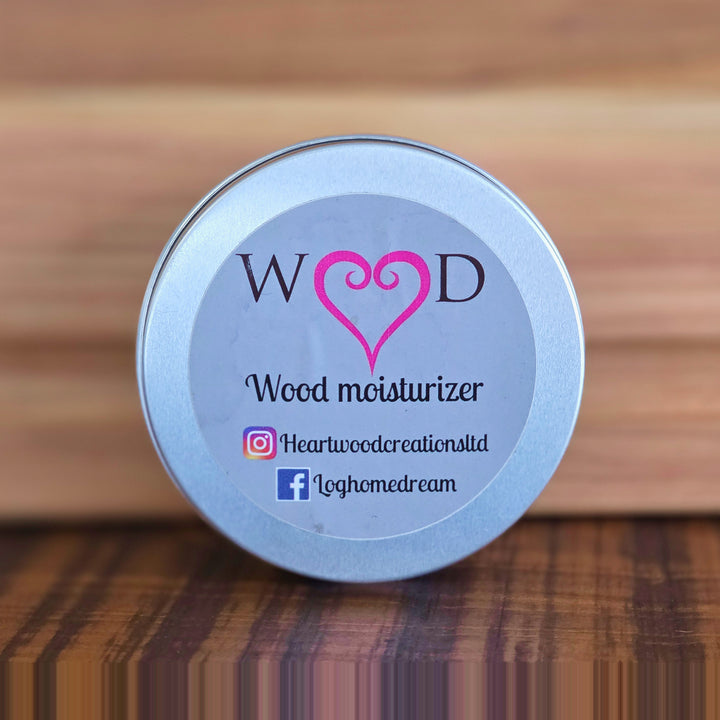 Tin of wood moisturiser for macrocarpa boards