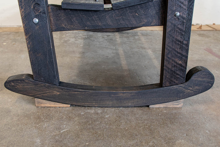 Close-up of the Charcoal garden rocker slats and frame