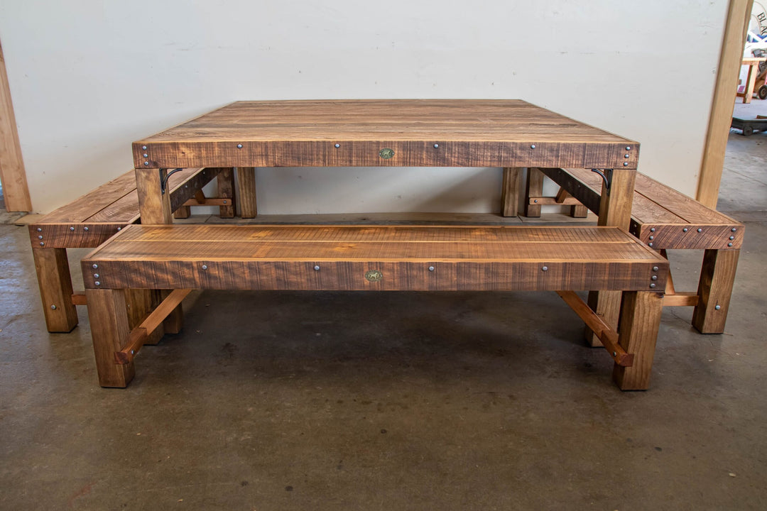 1.5m High Country outdoor table with matching forms