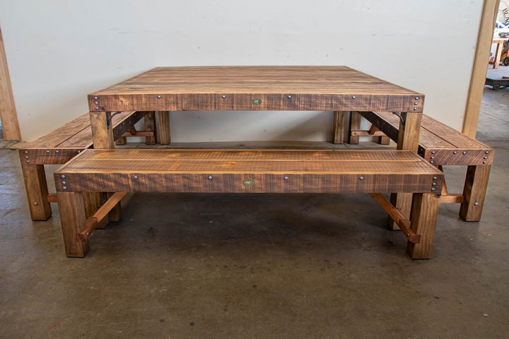 1.5m High Country outdoor table with matching forms