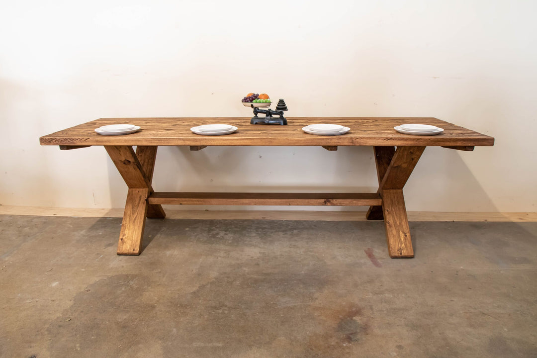 2m X-Leg outdoor table in macrocarpa